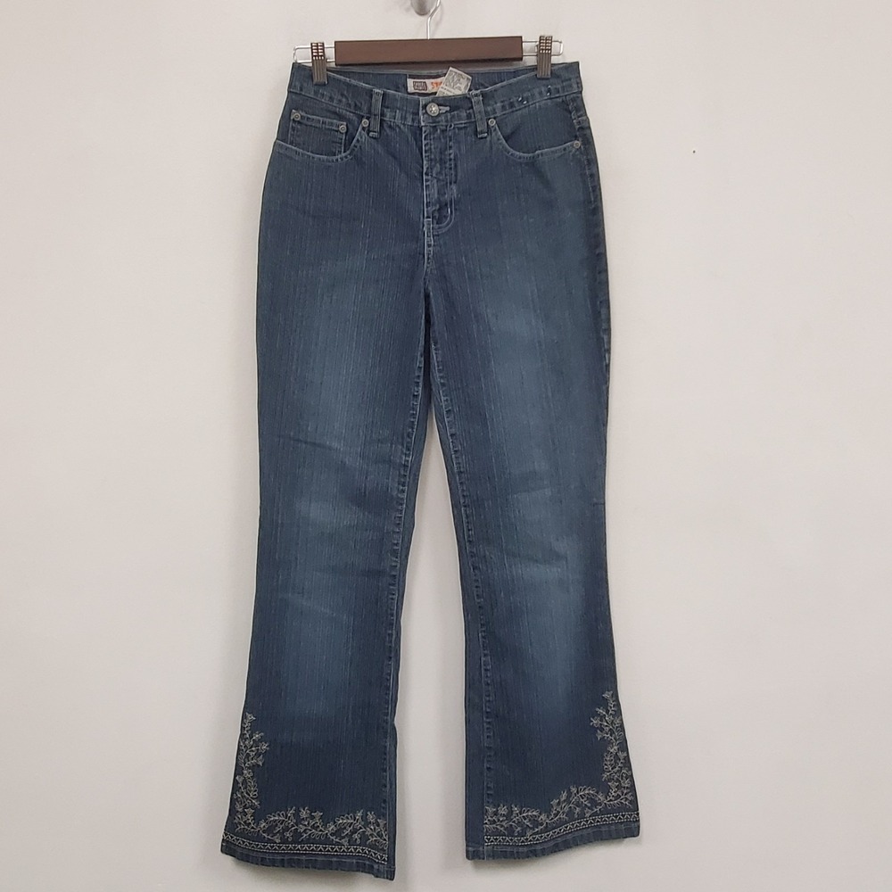 Vintage Faded Glory Womens Embroidered Y2K Boho Flare Jeans Size 6 Blue Festival
